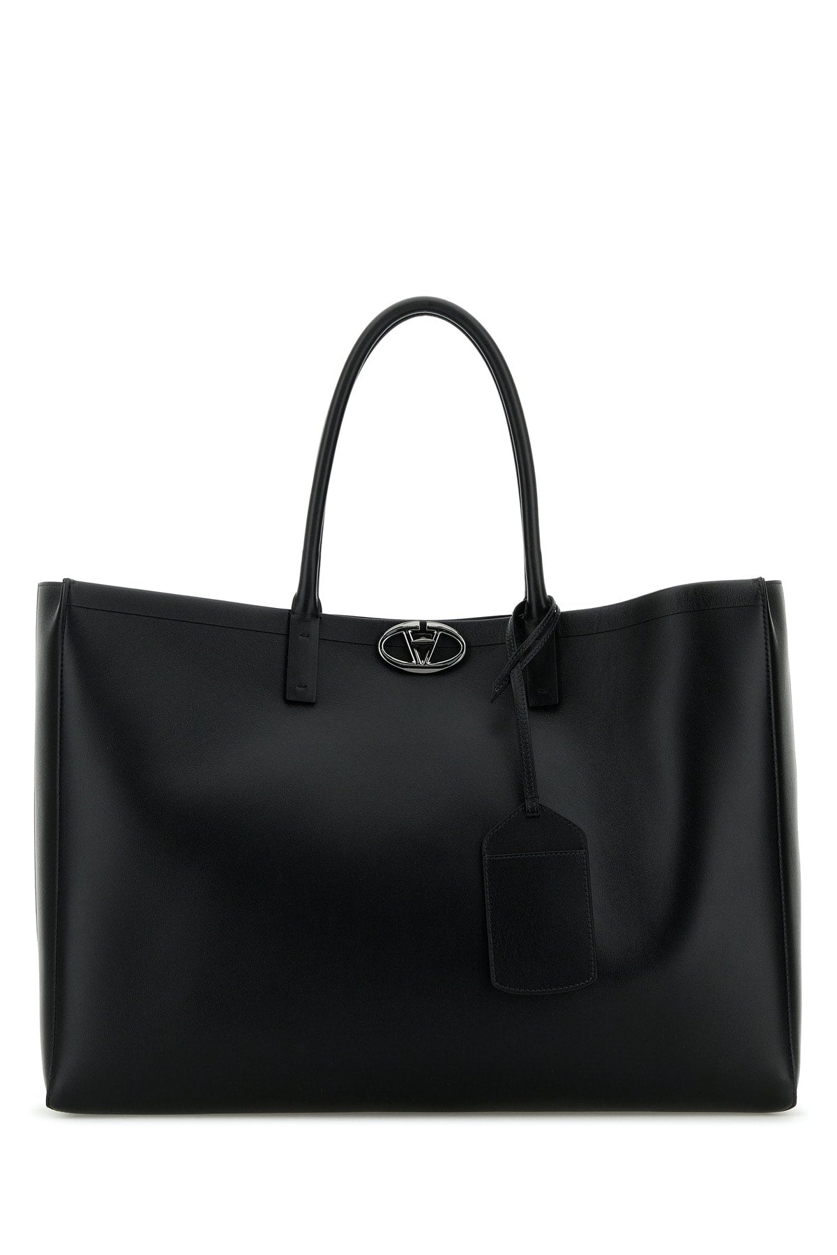 Valentino Garavani Men Black Leather Vlogo Shopping Bag
