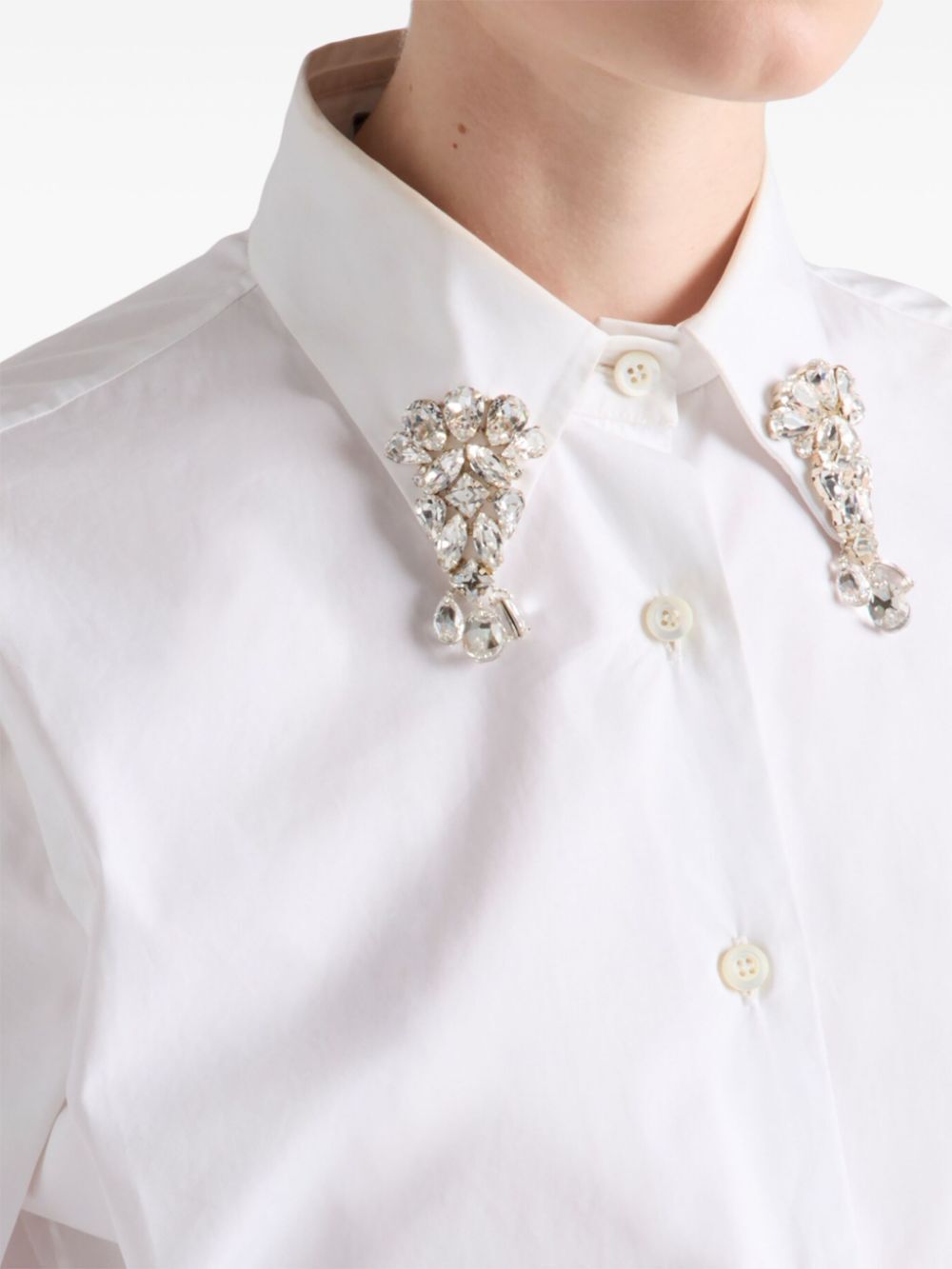 Prada Women Camicia Boxy In Popeline Ricamata