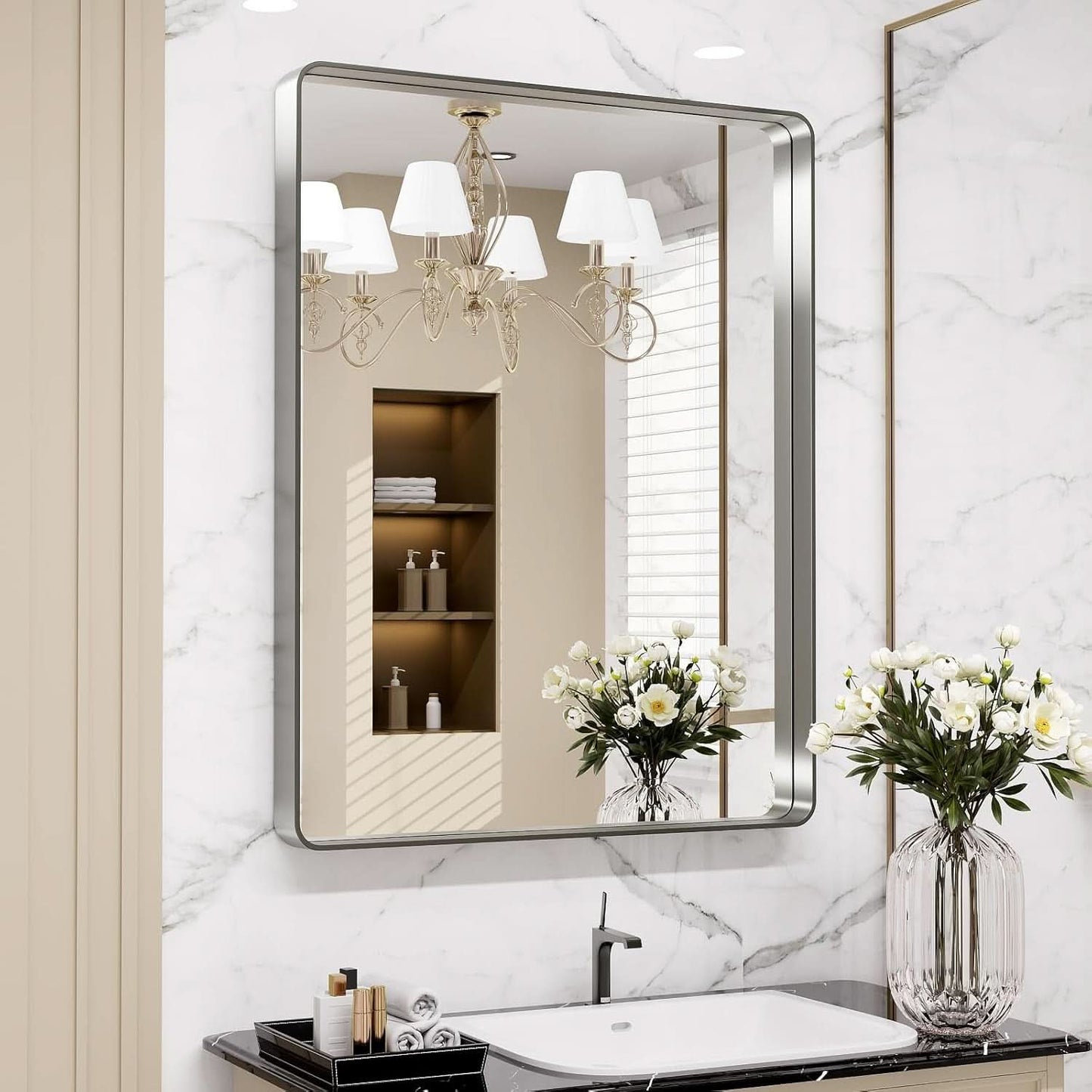 22x30 Inch Brushed Nickel Bathroom Mirror Anti Rust