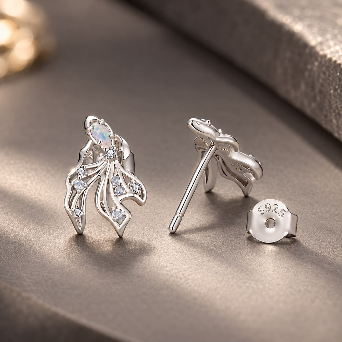 925 Sterling Silver White Nano Opal CZ 1.3*0.8cm Earrings for Women