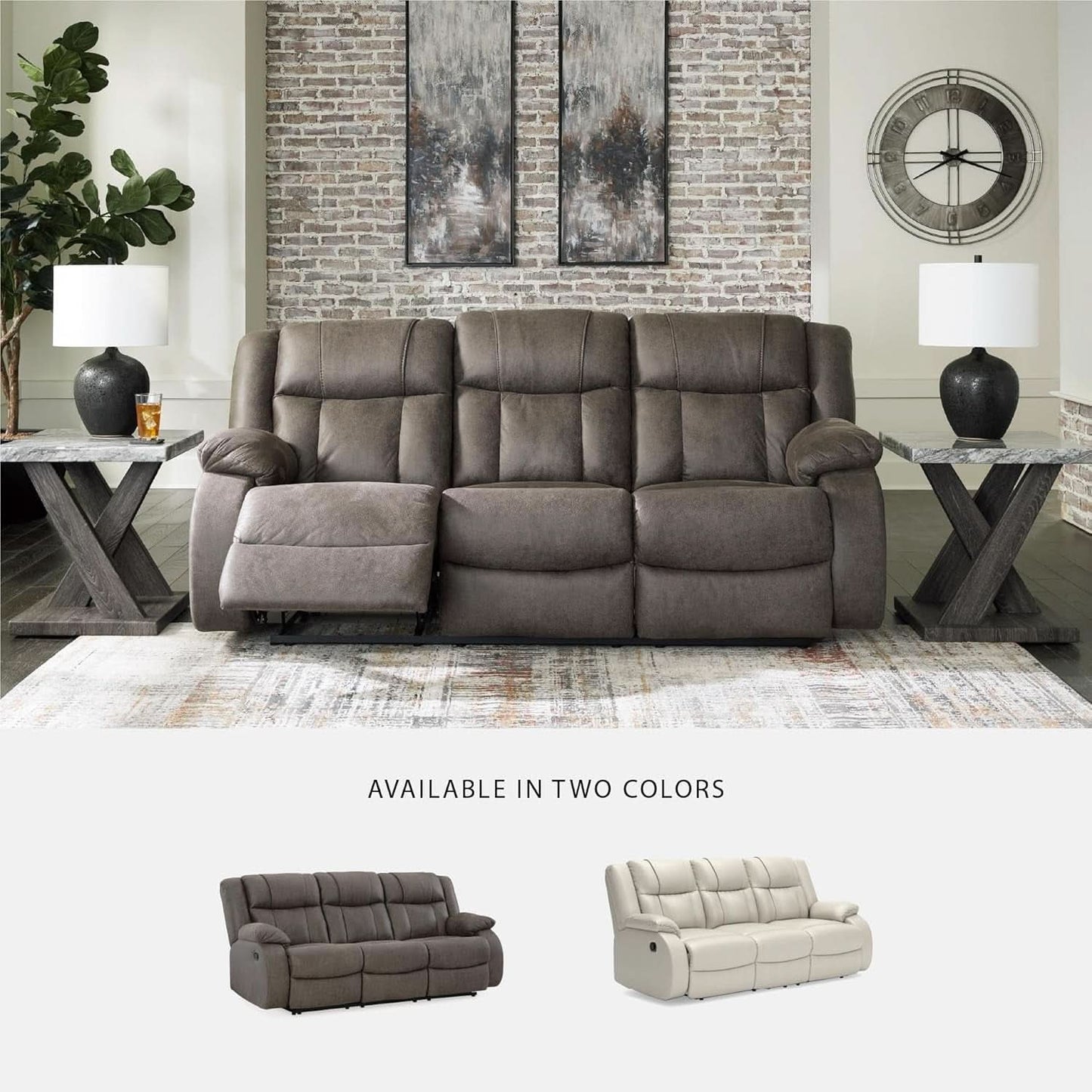 Contemporary Gray Faux Leather Manual Reclining Sofa