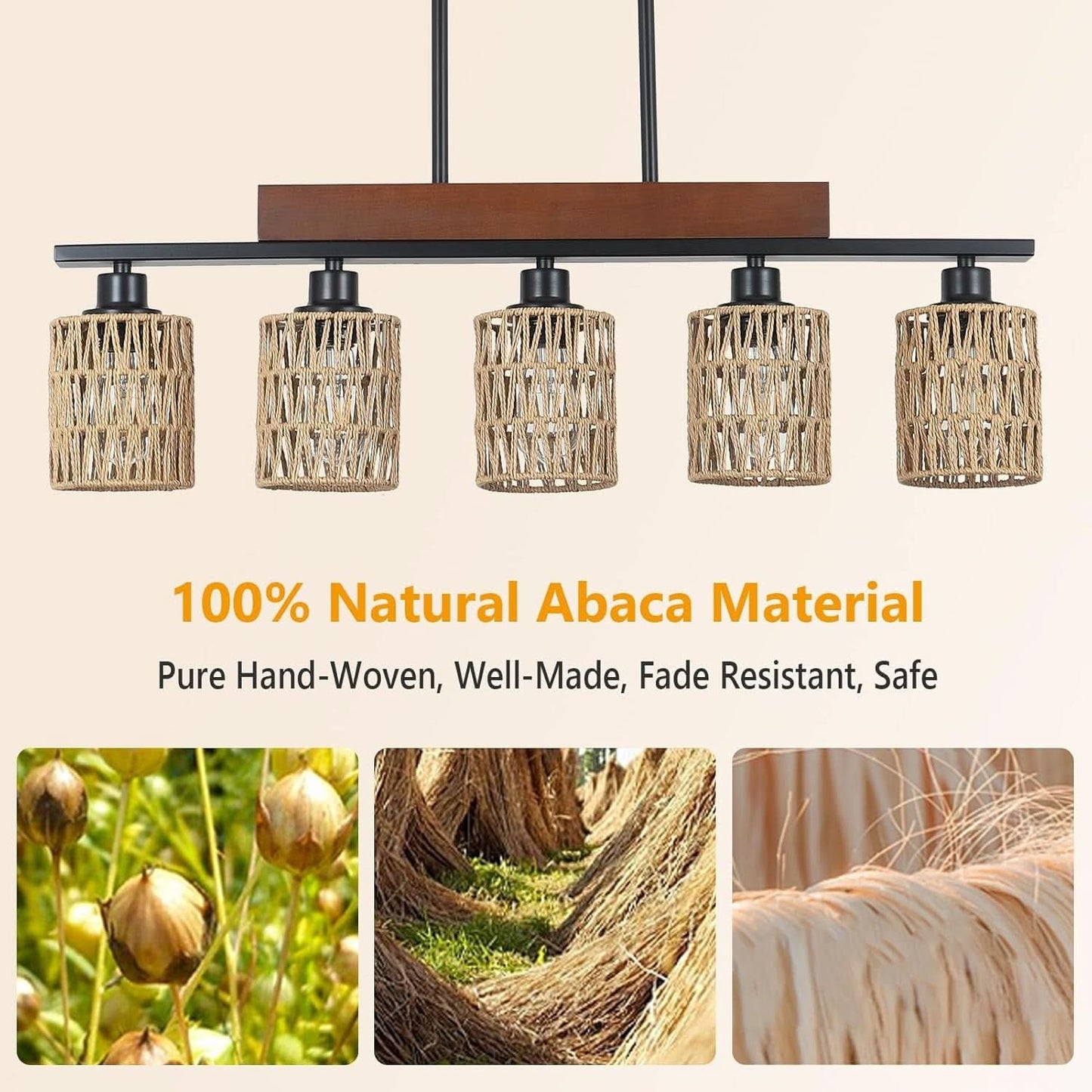 Rattan Farmhouse 5 Light Linear Chandelier Black Lighting