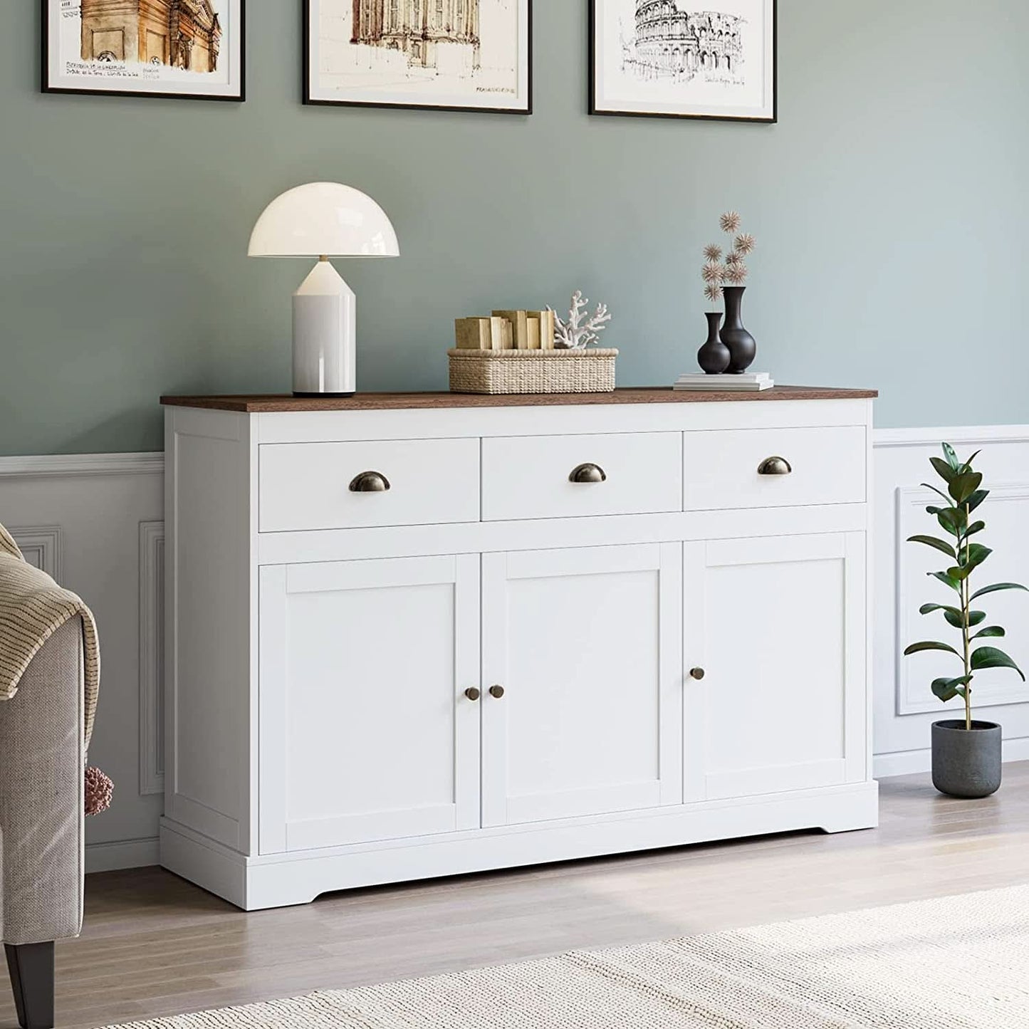 Farmhouse Buffet Cabinet With Adjustable Shelves 53 Inch Length