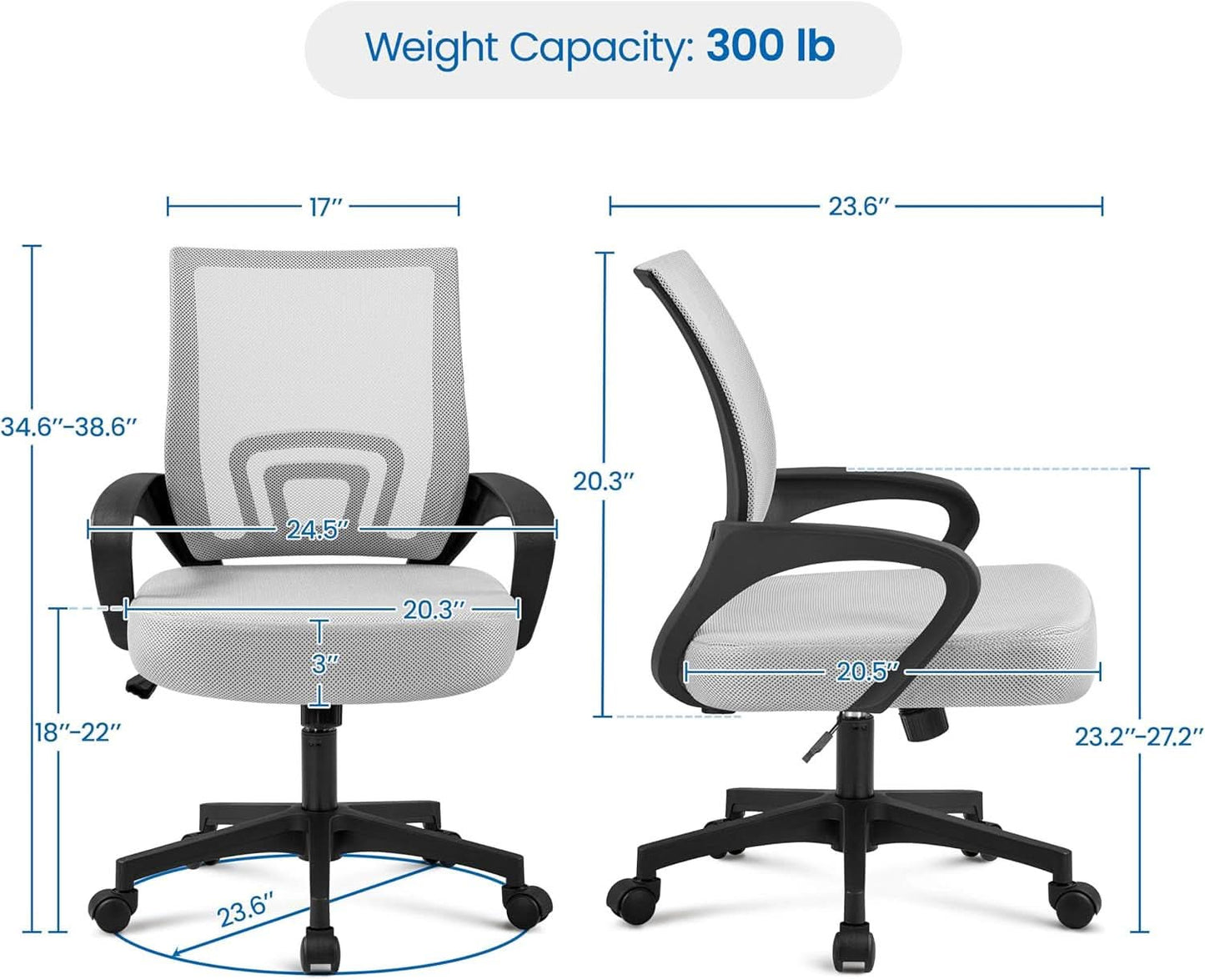 Two Pack Ergonomic Mesh Office Chairs With Lumbar Support And Adjustable Height Swivel Rolling Task Chairs Grey