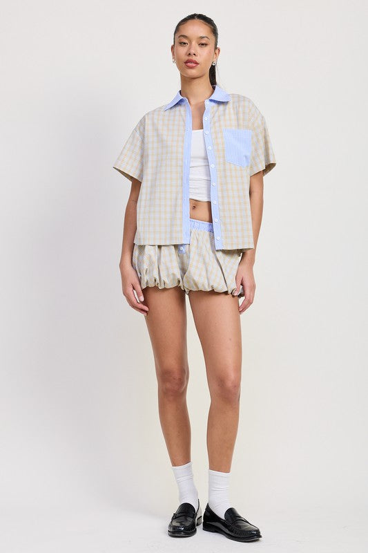 BUBBLE SLEEVE PLAD SHORTS