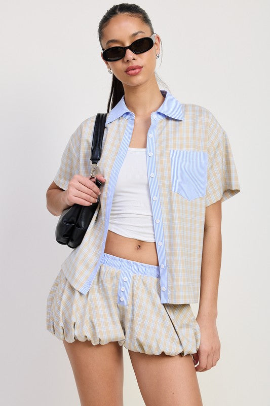BUBBLE SLEEVE PLAD SHORTS