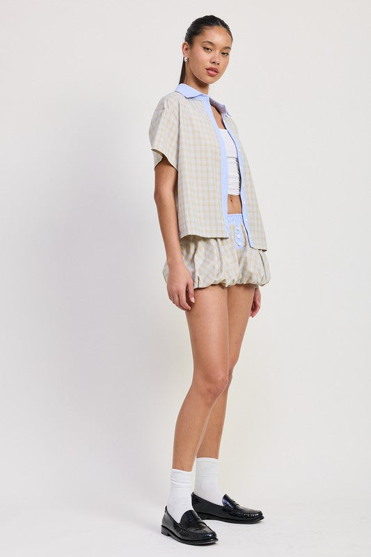 BUBBLE SLEEVE PLAD SHORTS