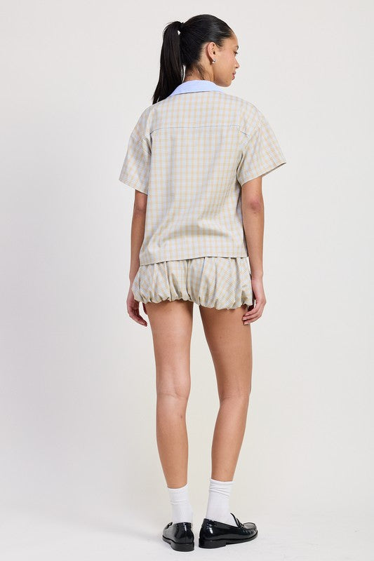 BUBBLE SLEEVE PLAD SHORTS