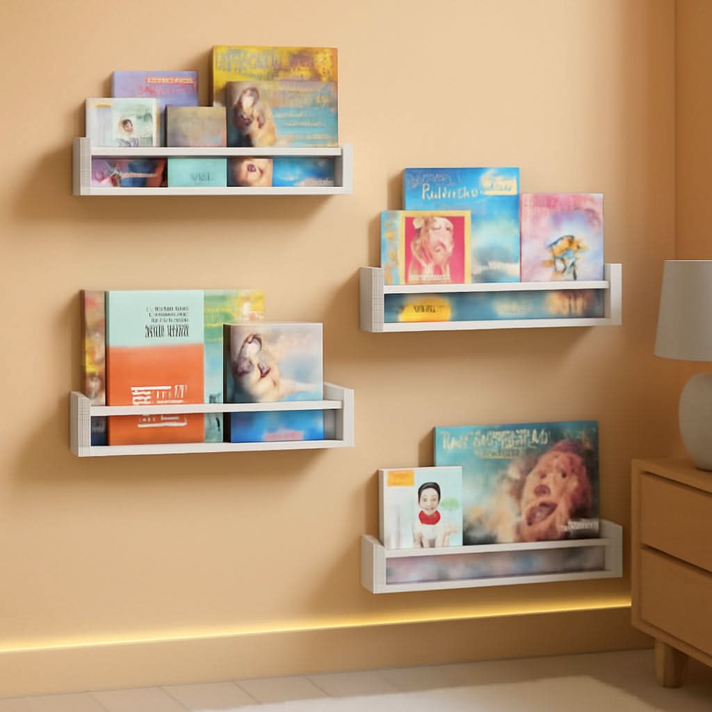Floating Nursery Wall Shelves Set of 4 White Bookshelves