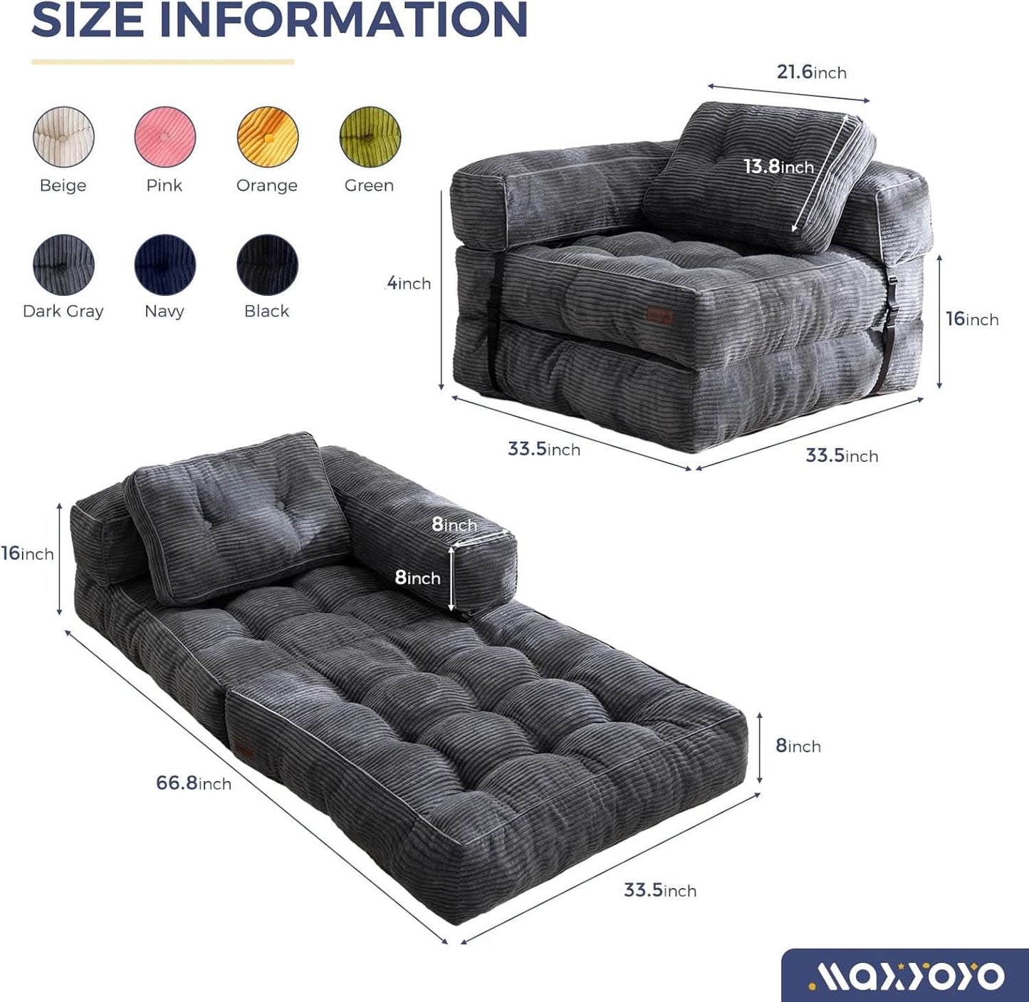 L Shaped Folding Sofa Bed Grey Convertible Sleeper Sofa