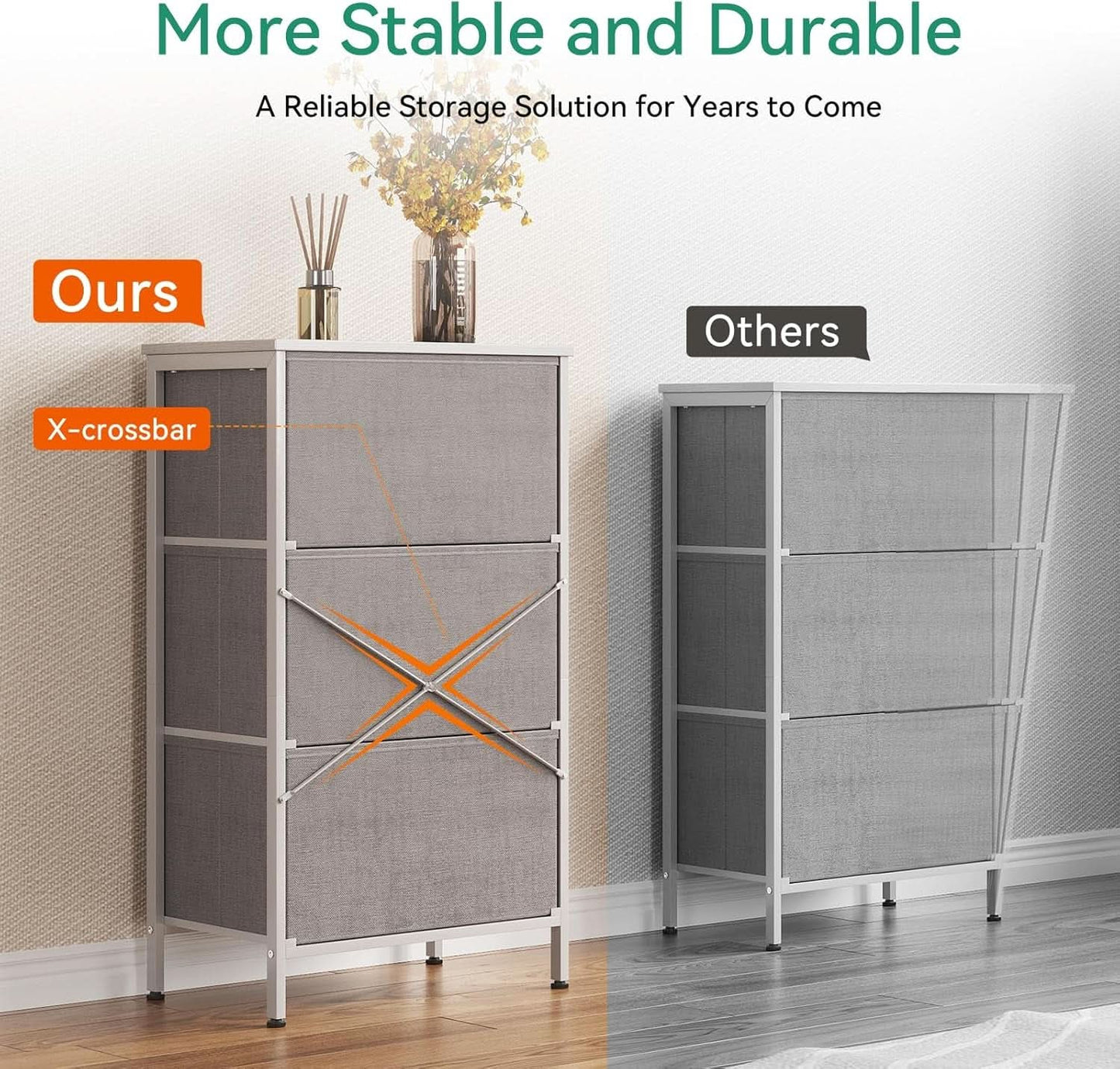 Light Grey Dresser With 3 Drawers For Bedroom Nightstand