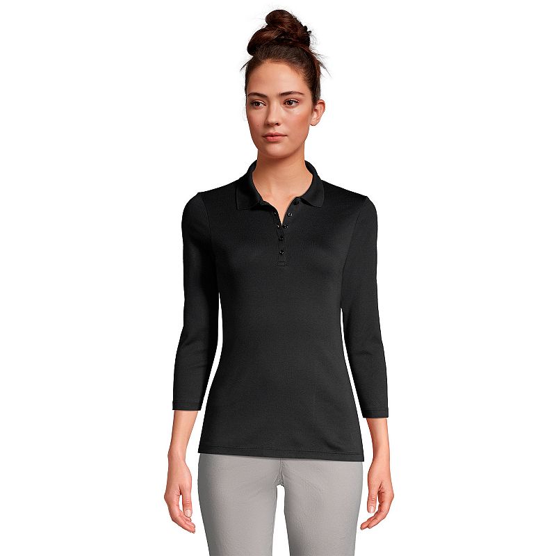 Lands End Womens 3/4 Sleeve Supima Cotton Polo Shirt