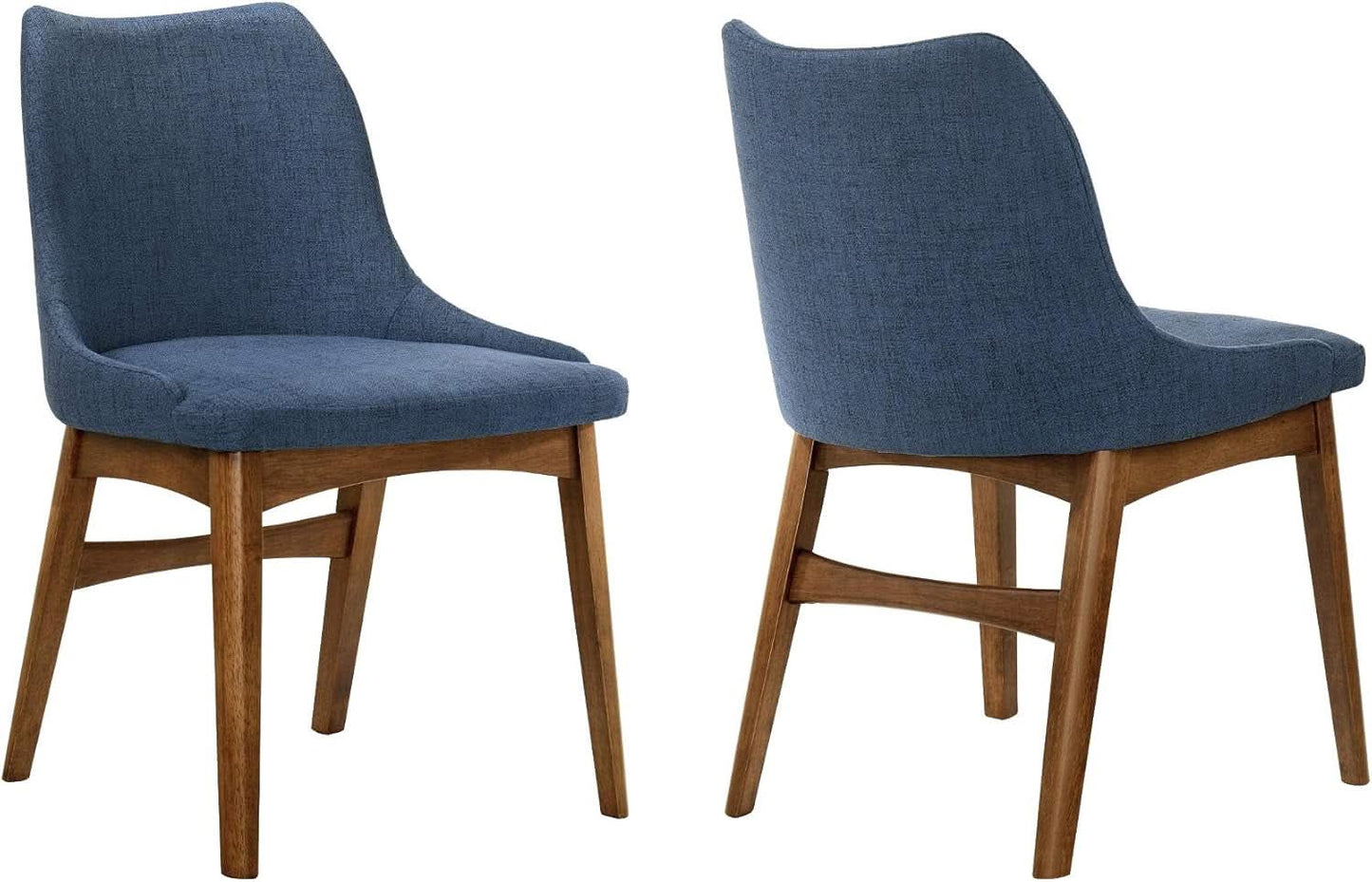 Azalea Blue Fabric and Walnut Wood Dining Chairs Set of 2