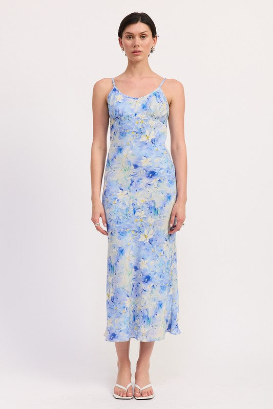 FLORAL SATIN SLIP MIDI DRESS