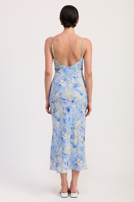 FLORAL SATIN SLIP MIDI DRESS