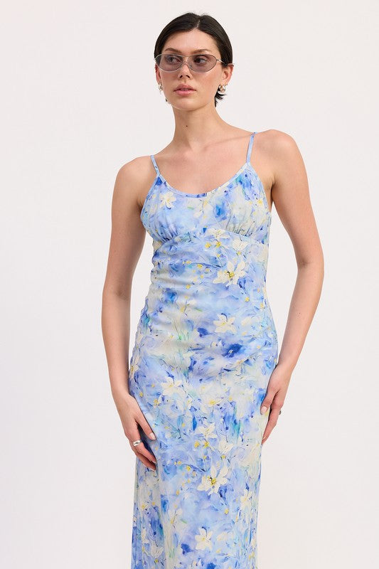 FLORAL SATIN SLIP MIDI DRESS