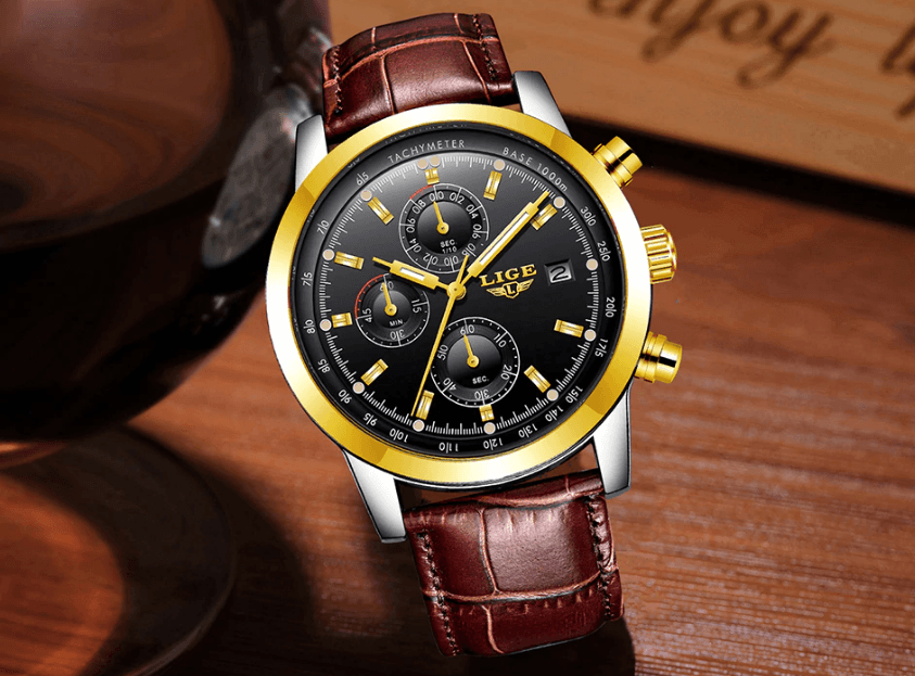 Men's  Waterproof Watch With Chronometers Date Display And Fluorescent Pointers Excellent Look Perfect Gift