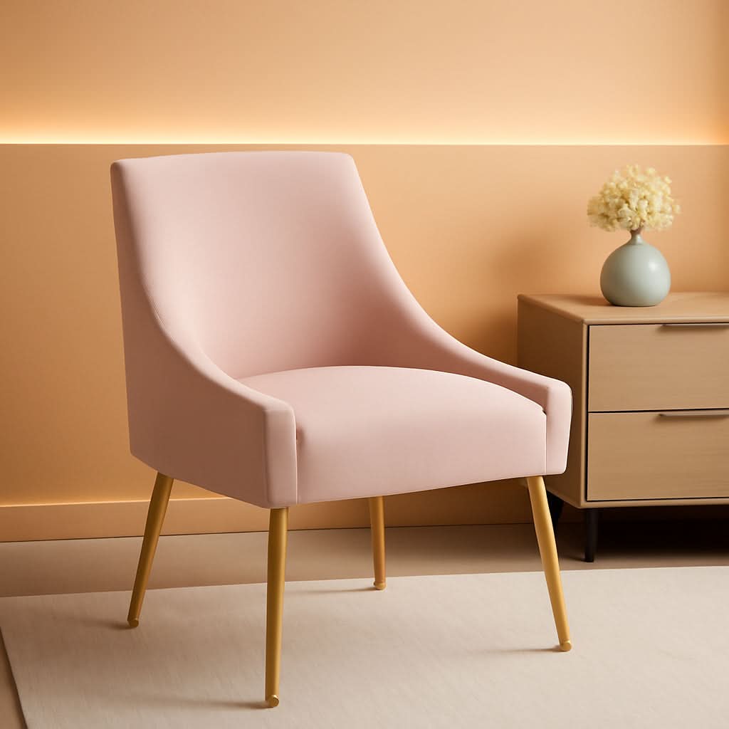 Pink Velvet Dining Chair With Gold Accents For Dining Room