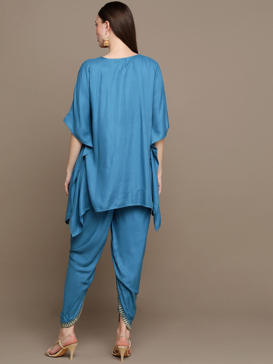 HERE&NOW Floral Embroidered Sequined Kaftan Kurti with Dhoti Pants