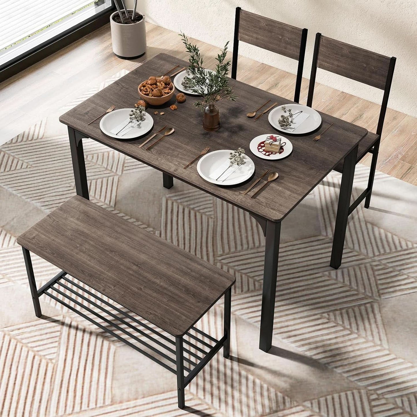 Stainless Steel Space Saving Dining Room Table Set Four