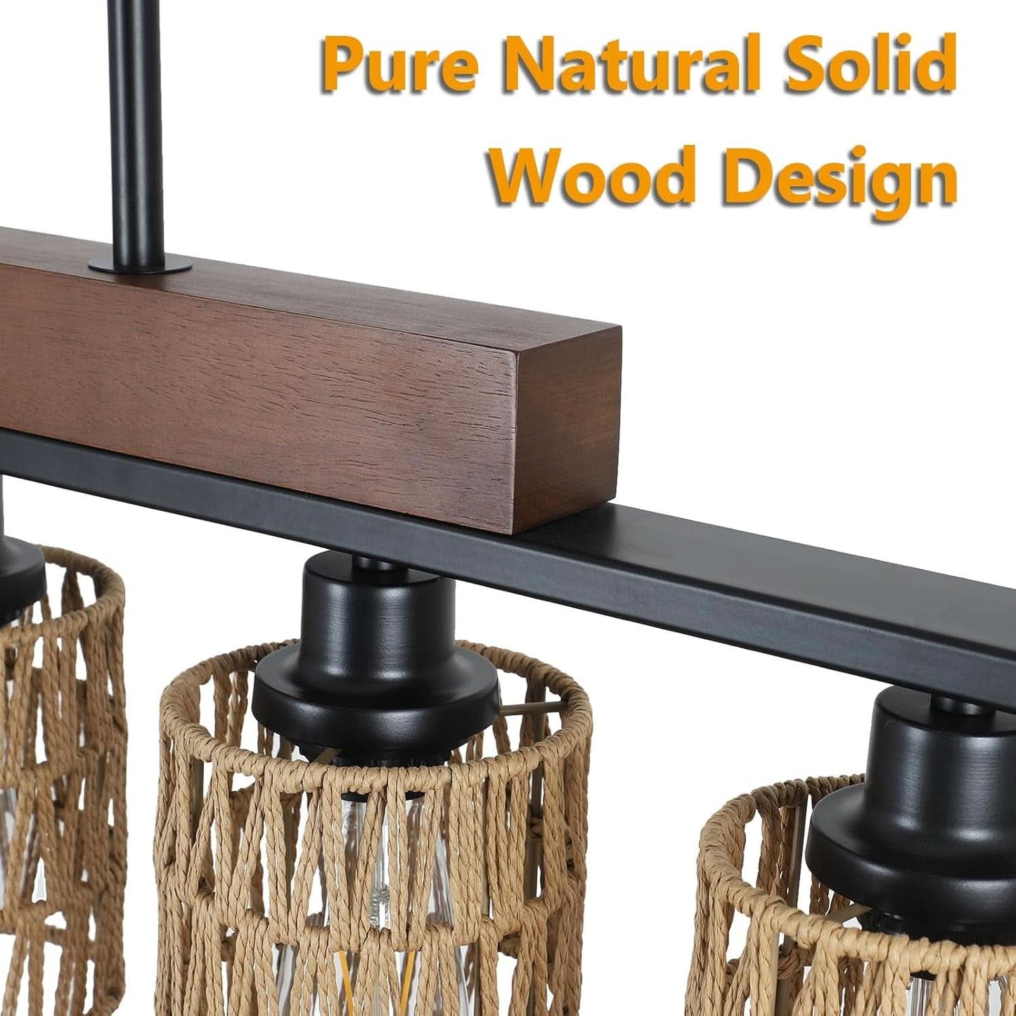 Rattan Farmhouse 5 Light Linear Chandelier Black Lighting
