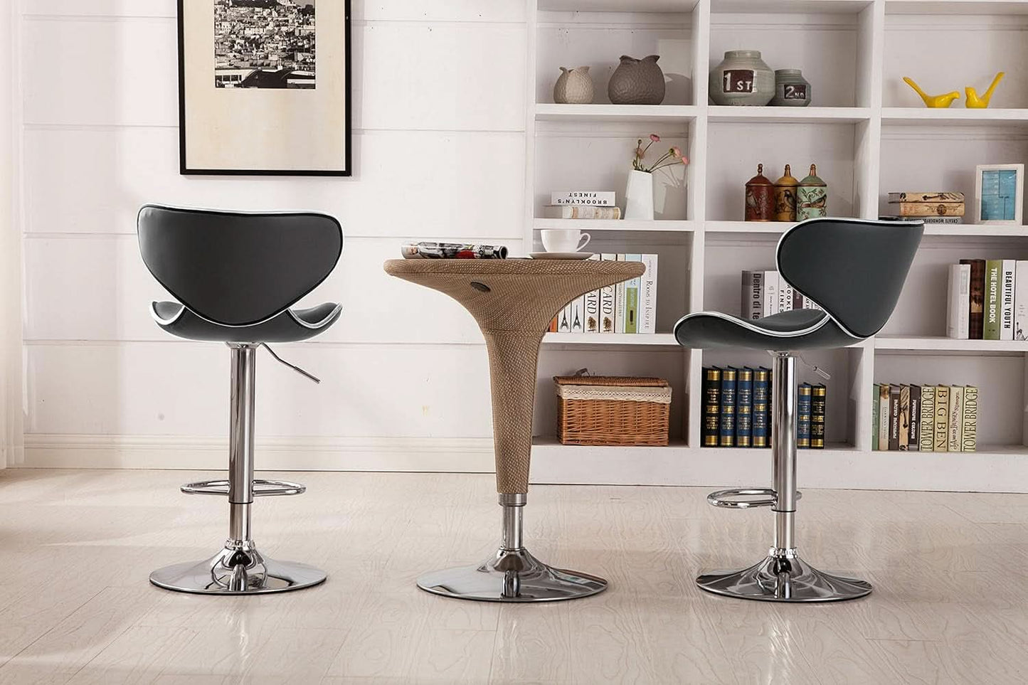 Masaccio Grey Leatherette Airlift Swivel Barstool Set of 2