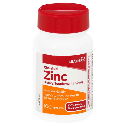 Leader™ Chelated Zinc 50 mg – High Absorption Immune Support (100 Tablets)