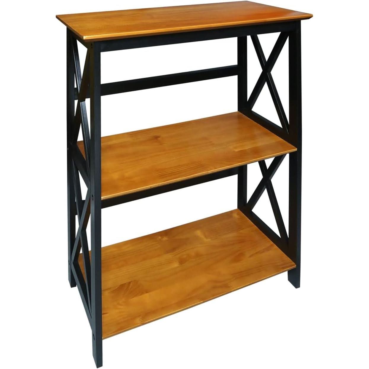 Shelf Bookcase Antique Walnut Black Three Shelf X Design