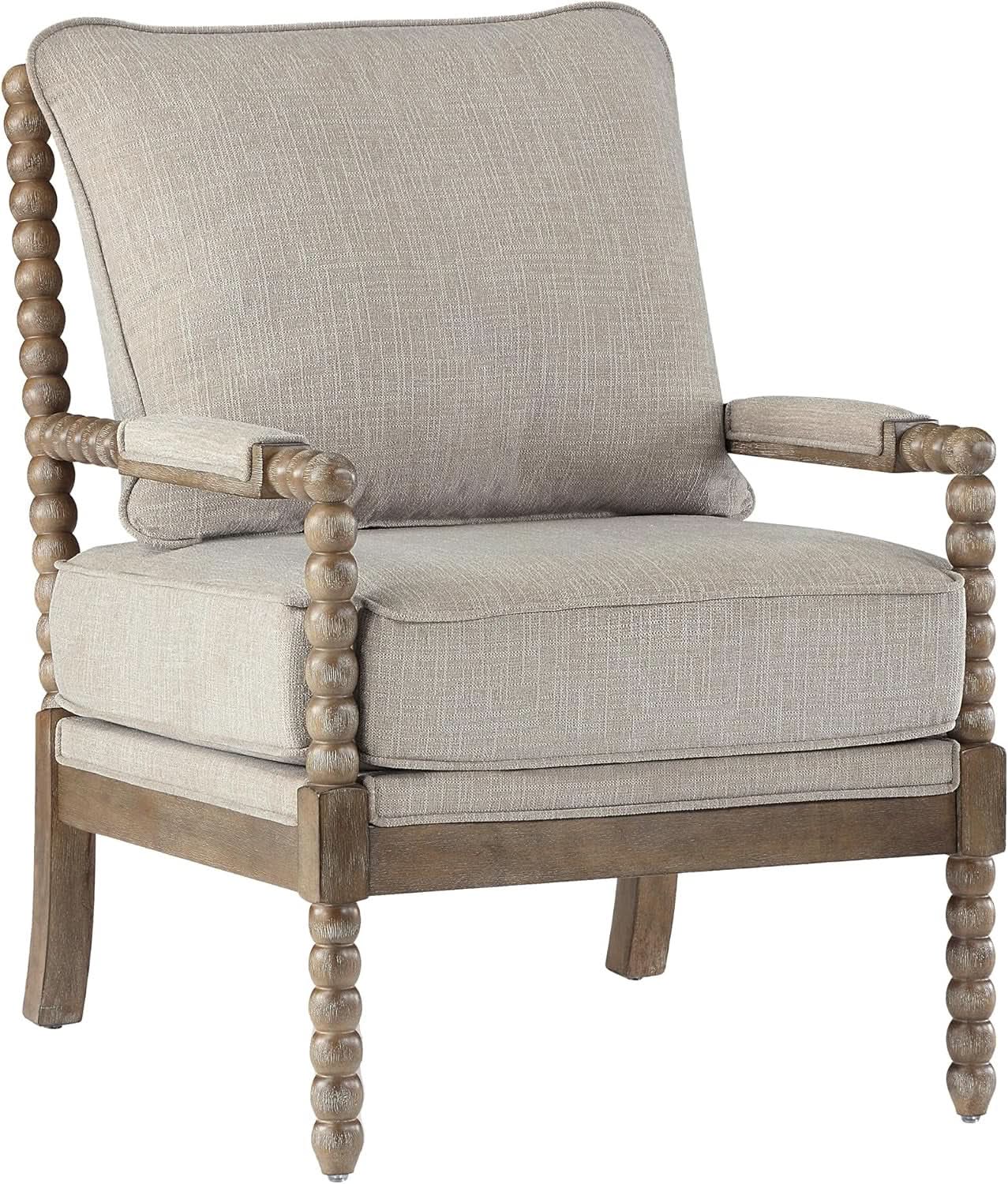 Linen Spindle Accent Chairs Set Of 2 Cushioned Armrests