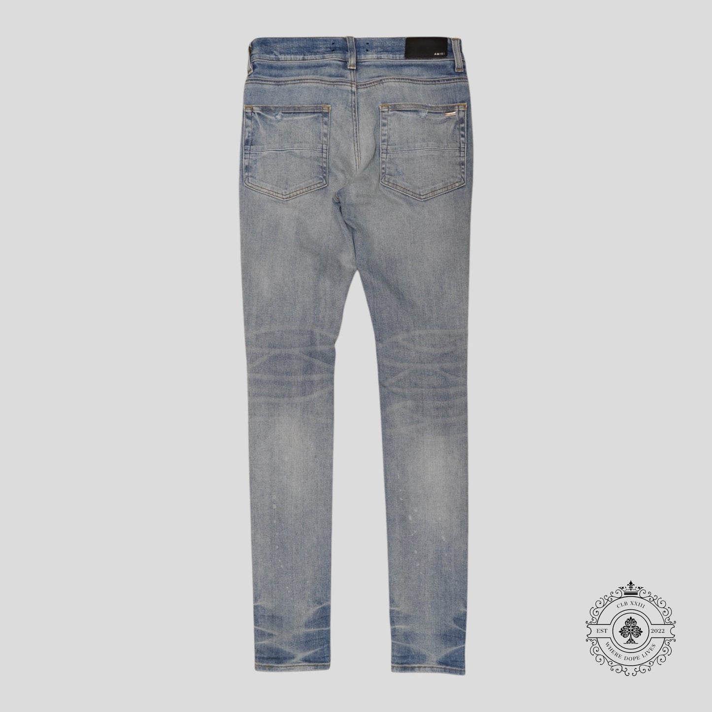 Amiri MX1 Silk PJ Patch Jeans in Light Indigo