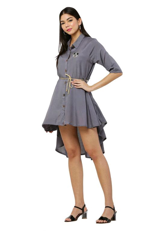 PAVONINE Grey Color High-Low Midi For Girls
