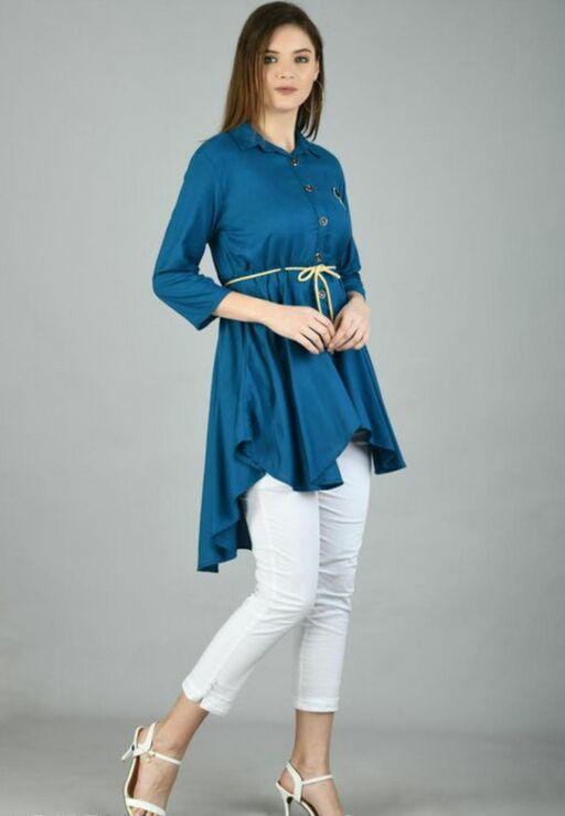 PAVONINE Petrol Color High-Low Midi For Girls