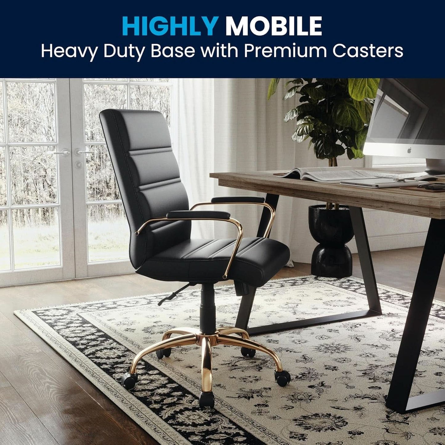 LeatherSoft Mid-Back Office Chair With Adjustable Height