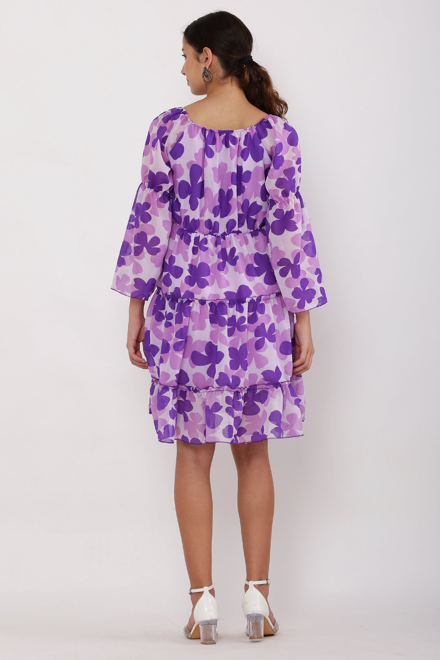 PAVONINE Purple Color Flower Notch Midi For Girls