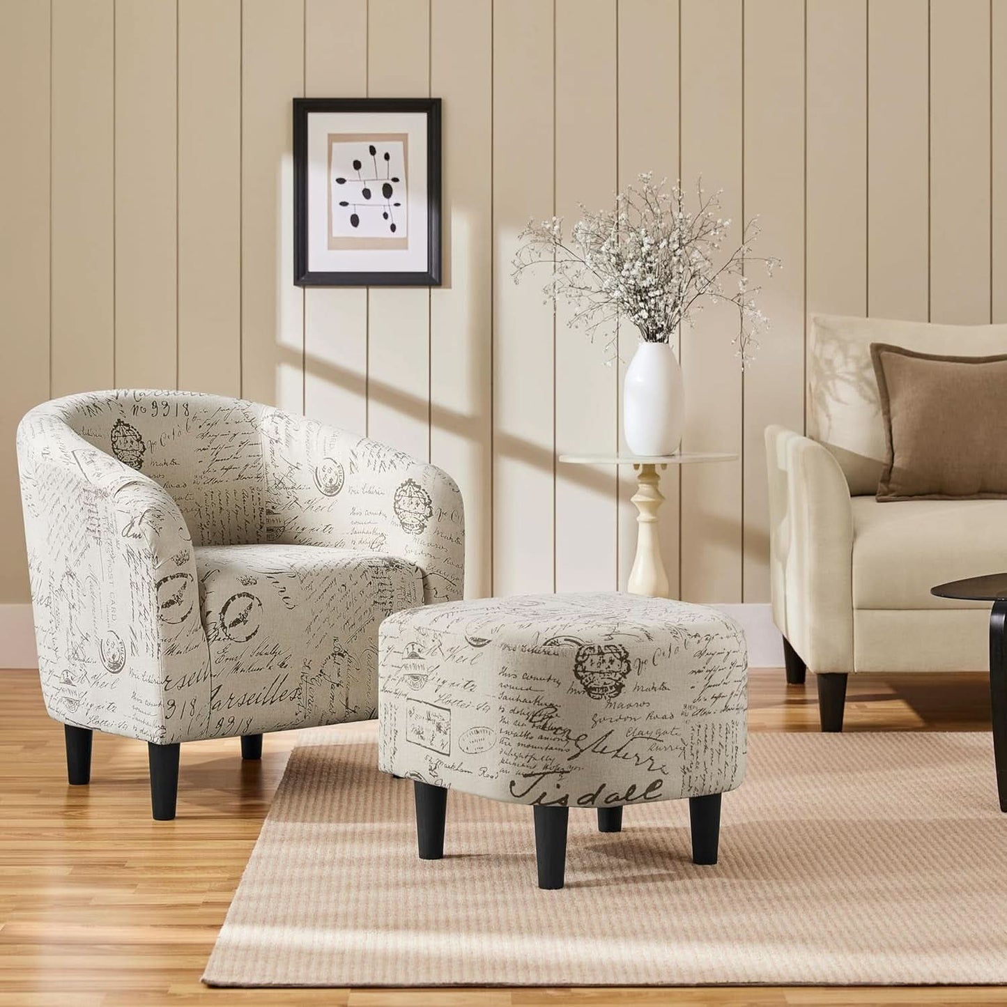 Upholstered Club Chair With Velvet Finish Ottoman Footstool