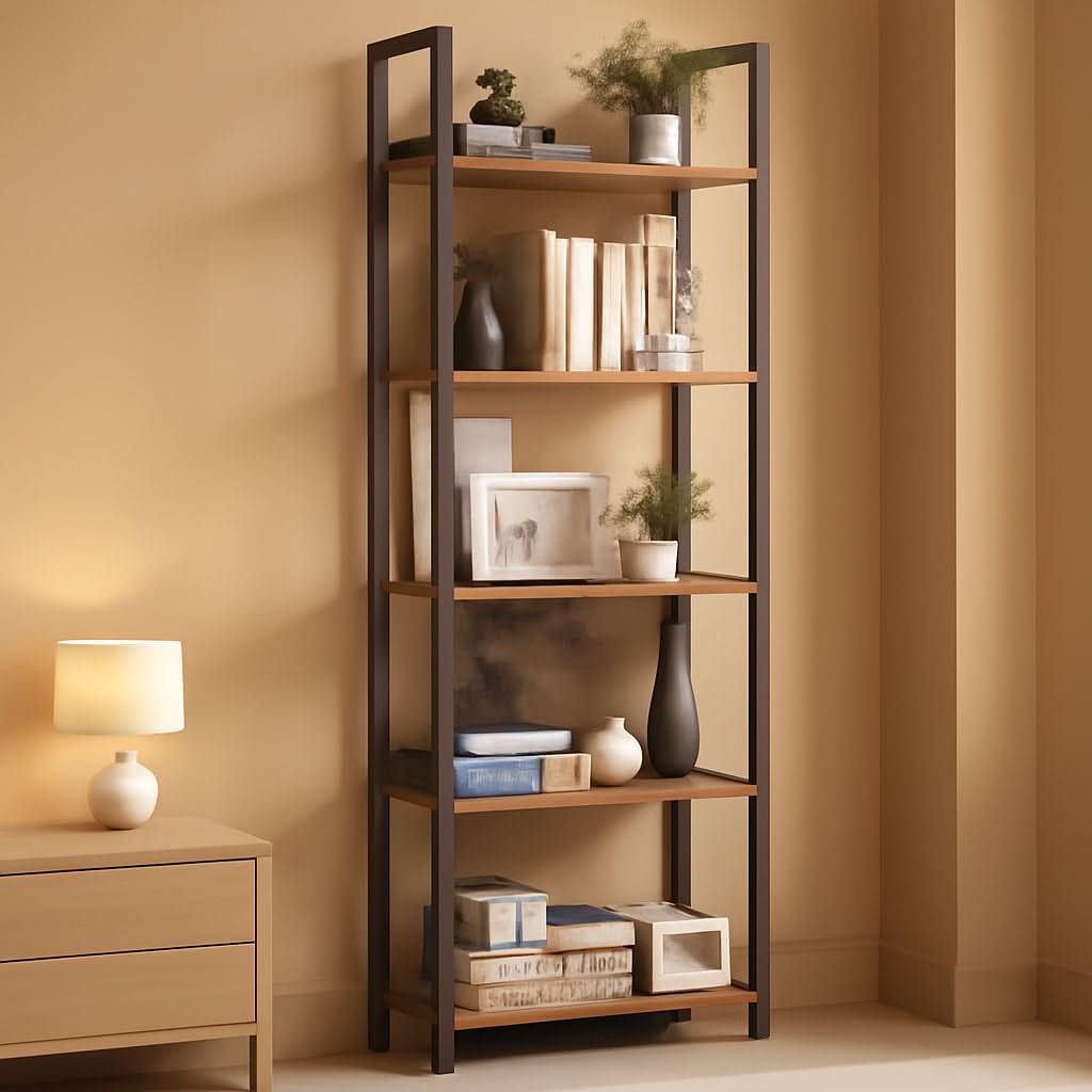 Industrial 65 Inch High Bookshelf With Steel Frame