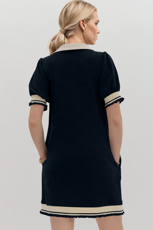 Trendy Contrast Short Sleeve Mini Dress Soft & Comfortable Casual Dress for Women