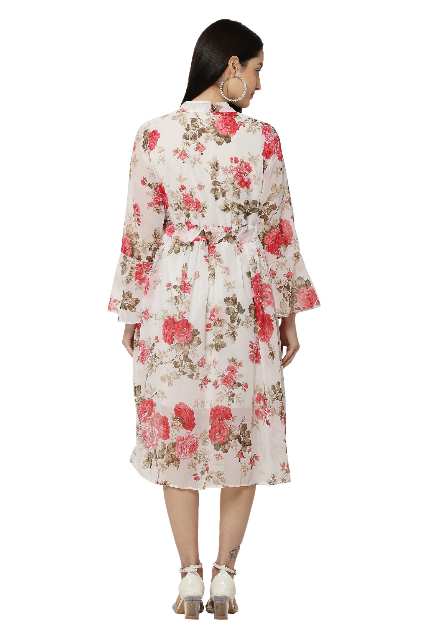 PAVONINE Pink Color Flower Printed Straight Dress For Women