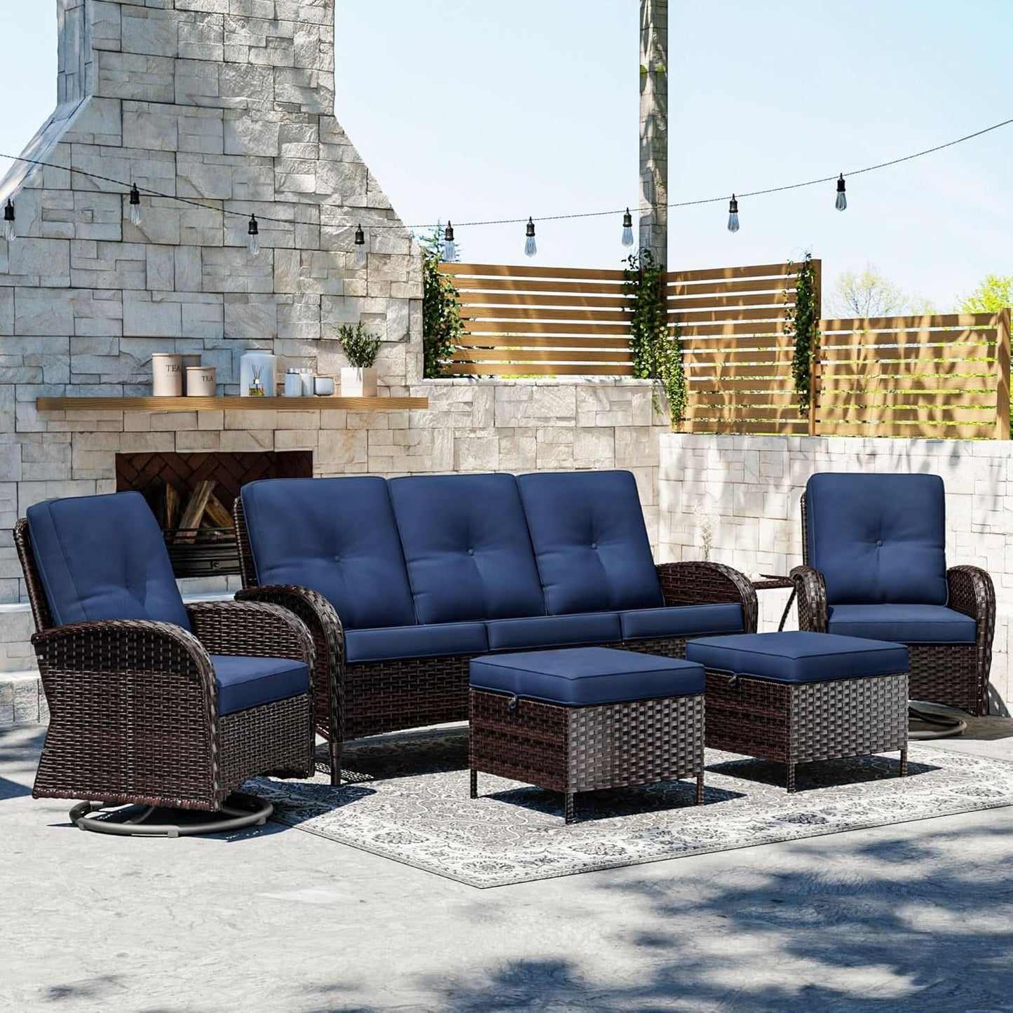 Outdoor Wicker Patio Furniture Set with Swivel Rockers