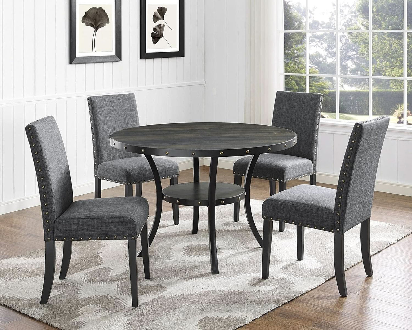 Gray Fabric Dining Chairs With Nailhead Trim Set Of 2