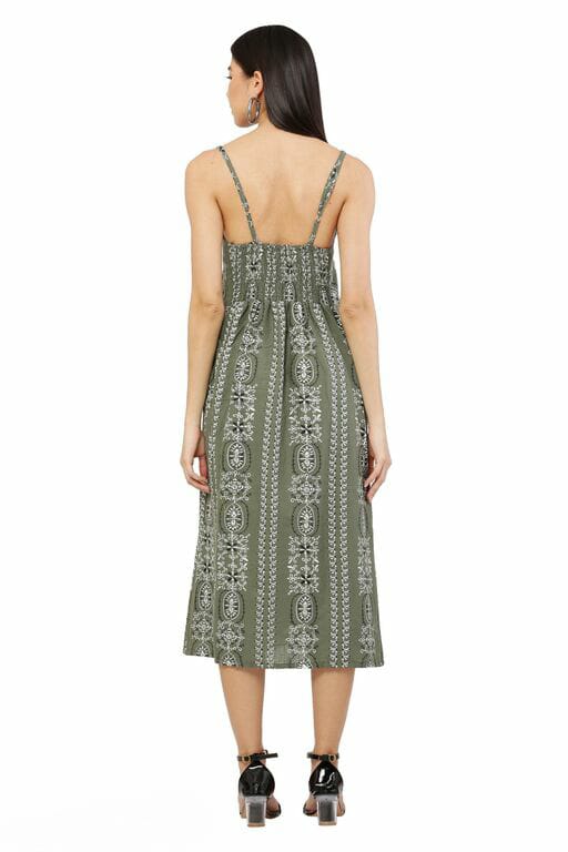 PAVONINE Pista Color Printed Shoulder Strap Dress For Women