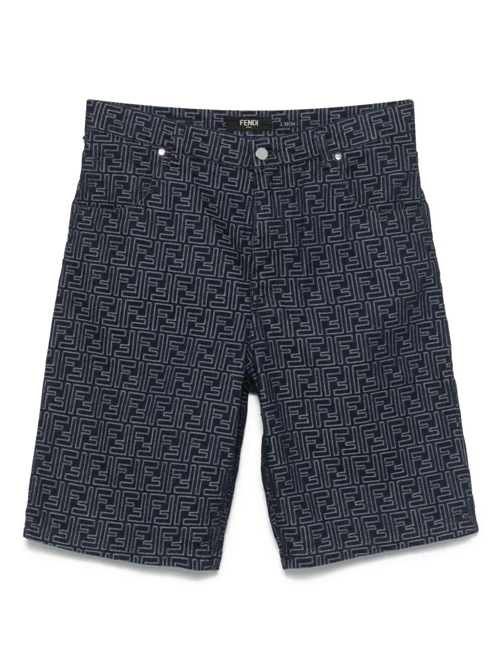 Fendi Men Ff Jacquard Denim Shorts