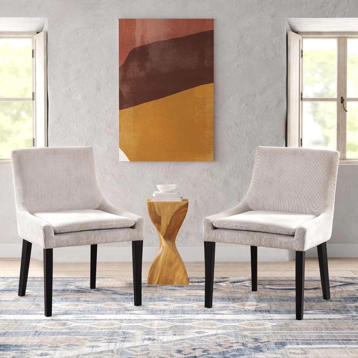 Beige Upholstered Corduroy Dining Chairs Bundle Four
