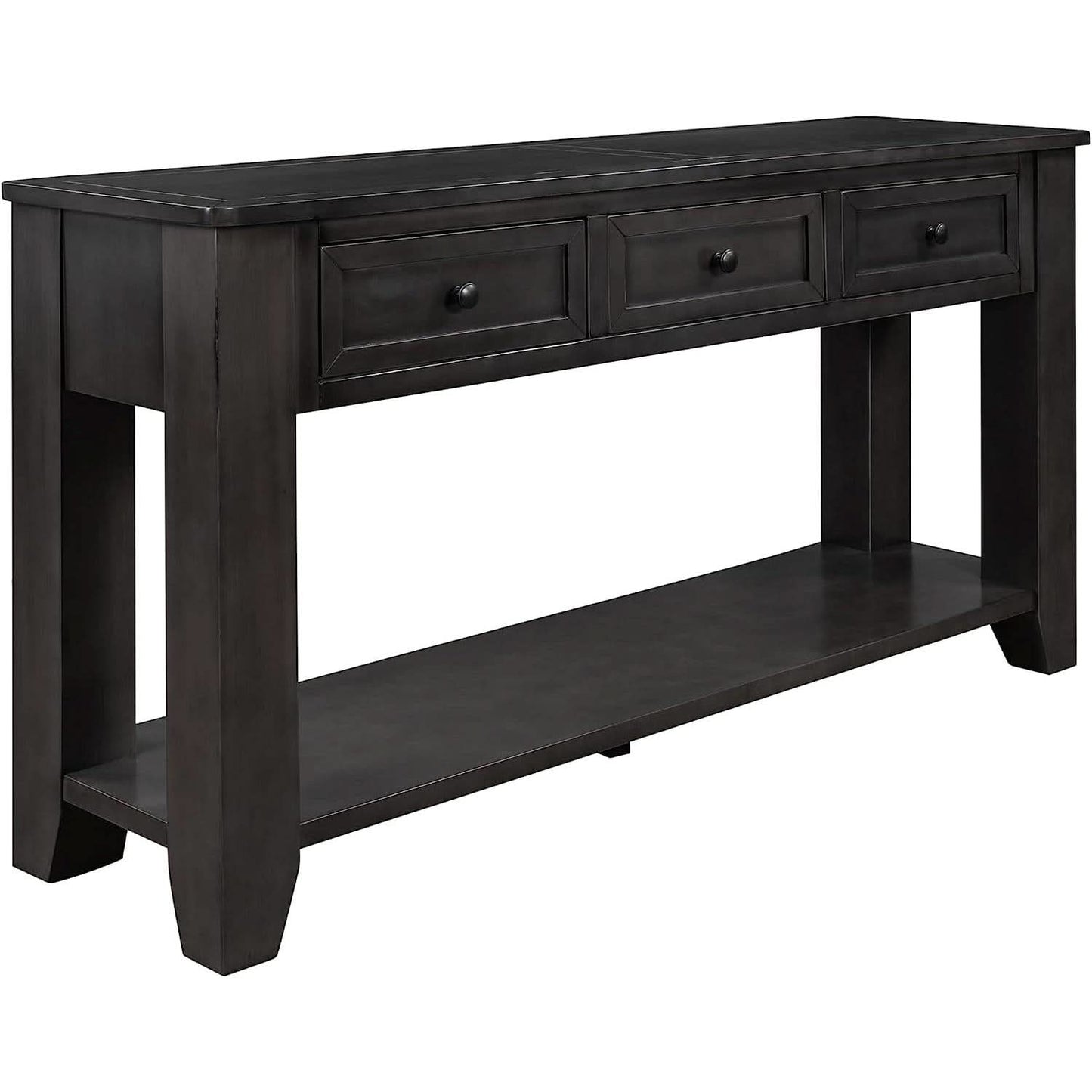Black Console Table 55In Wide With 3 Drawers And Shelf