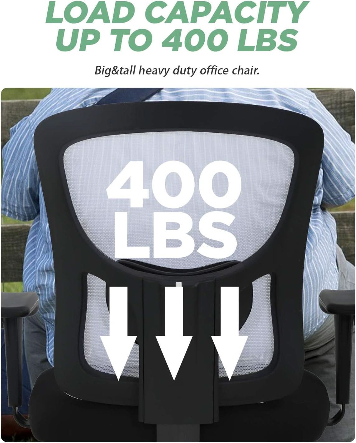 Big And Tall Office Chair 400 Lbs Capacity Adjustable Lumbar Support