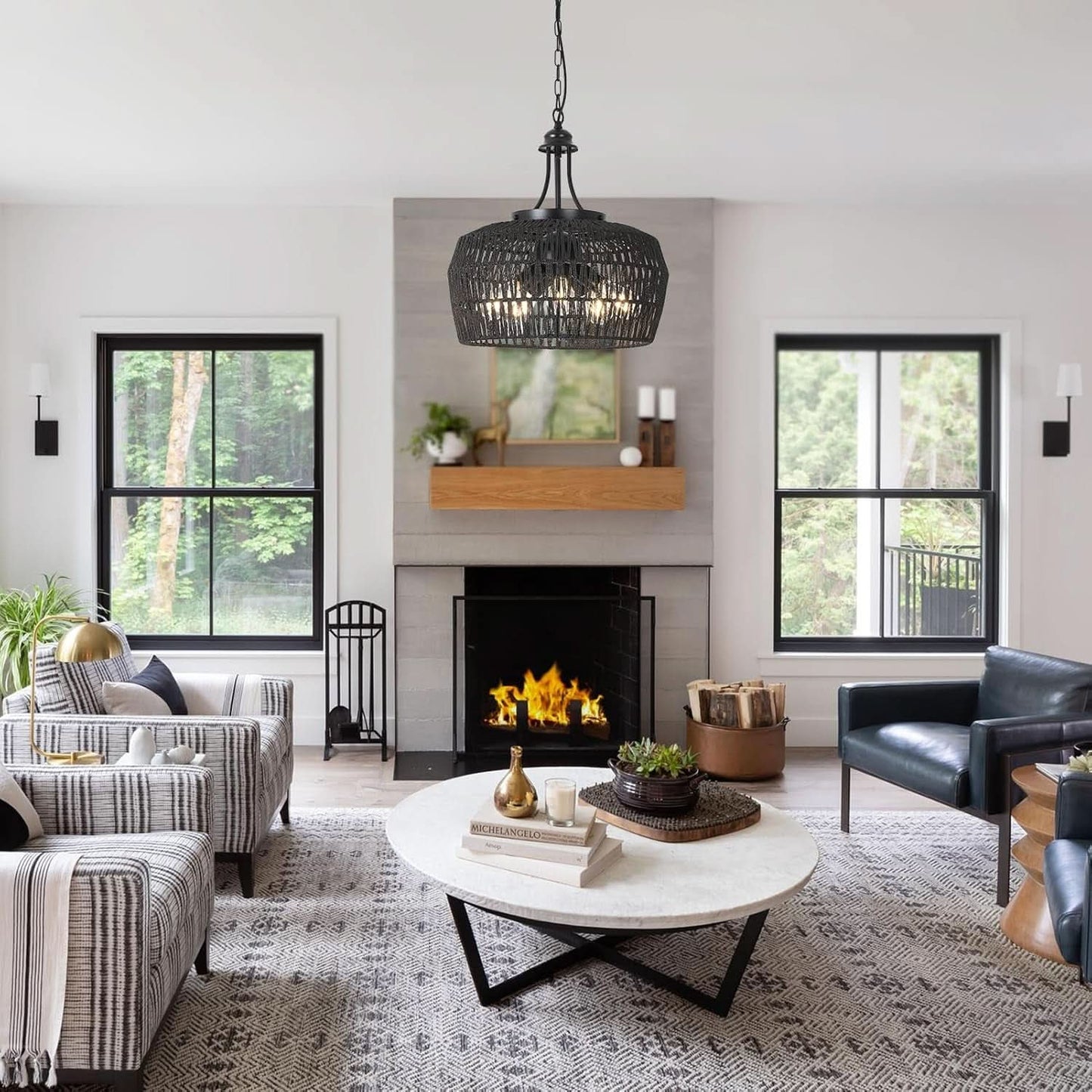 Five Light Black Chandelier For Farmhouse Dining Room