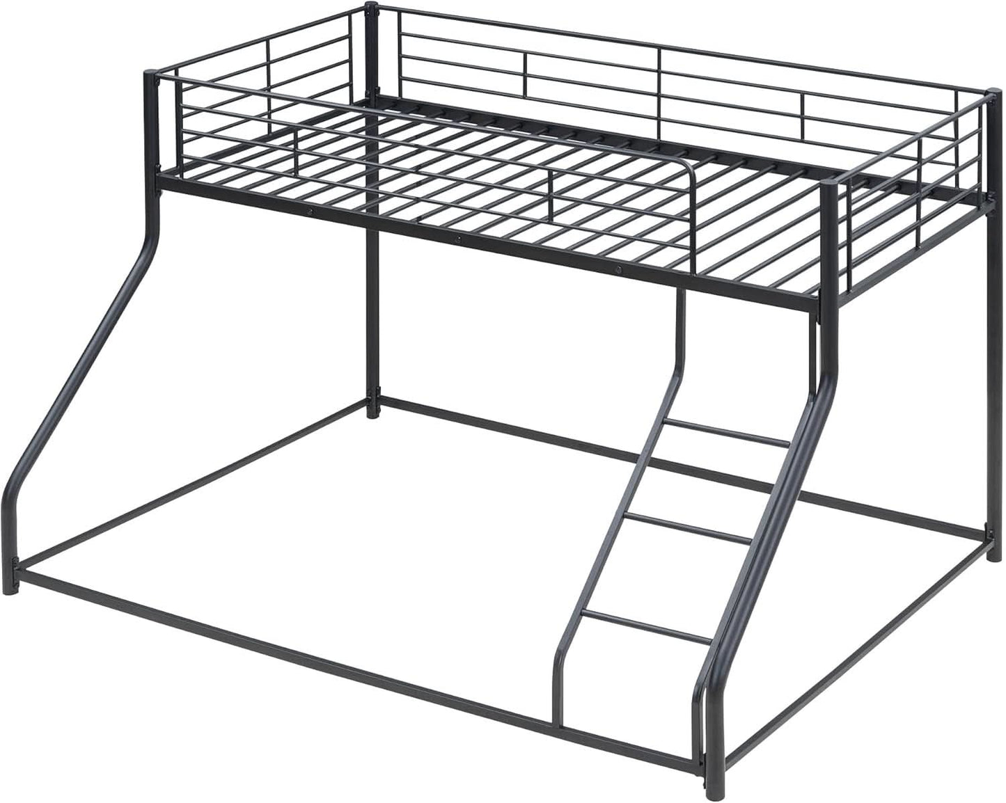 Heavy Duty Twin Over Queen Metal Bunk Bed In Black