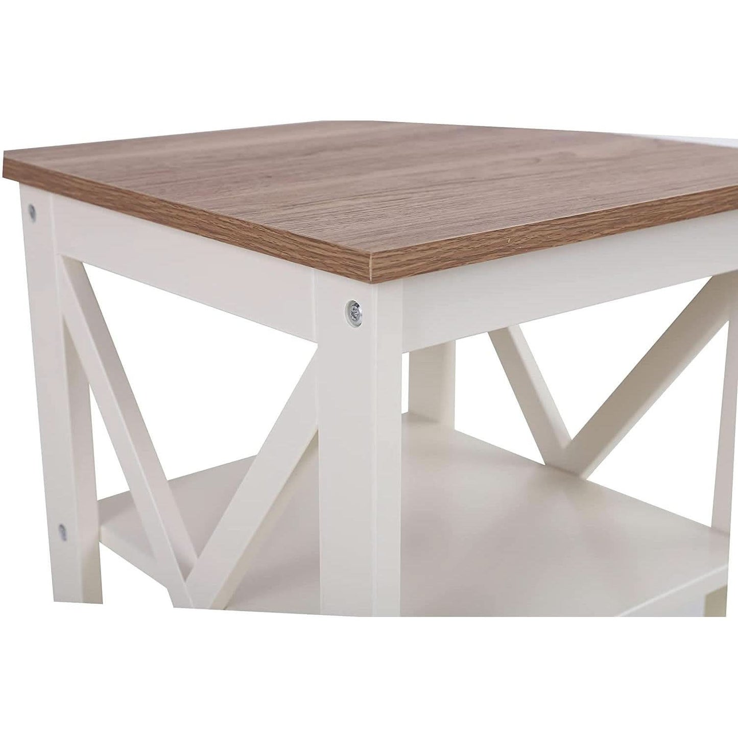 Rustic Ivory End Table Set Of 2 With Shelves 23.6 Inch