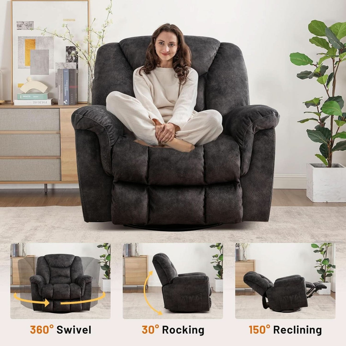 Oversized Swivel Recliner With Extra Wide Seat For Big And Tall