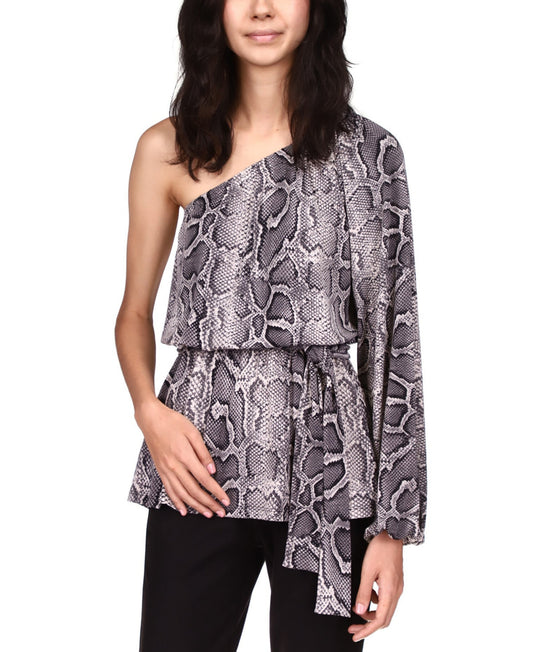 Michael Michael Kors One-Shoulder Snake-Print Tunic, Size XXS